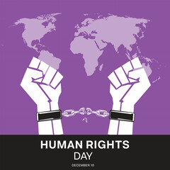 Human Rights Day design concept with two hand in a broken cuff chain.  Vector illustration