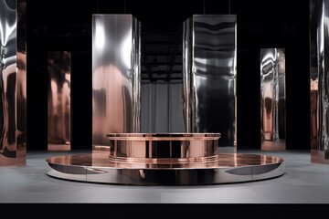 A reflective metallic stage with a glossy appearance. Generative AI