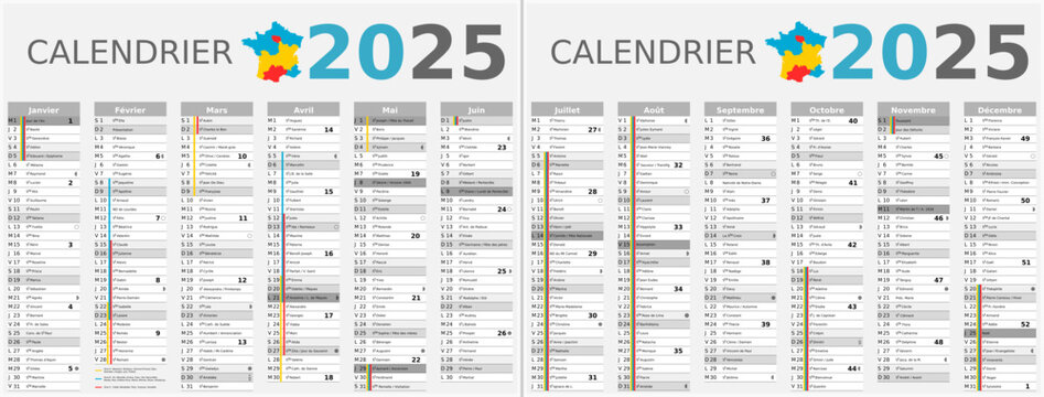 Calendrier 2025 12 mois au format 320 x 420 mm recto verso enti&egrave;rement modifiable via calques et texte sans serif