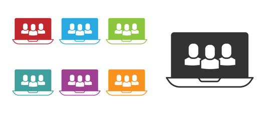 Black Video chat conference icon isolated on white background. Online meeting work form home. Remote project management. Set icons colorful. Vector