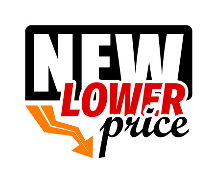 New Lower Price offer emblem with transparency. Transparent tag for christmas sales, holiday shopping. Design element for christmas discount, new years day sales, shopping season, price reduction, etc