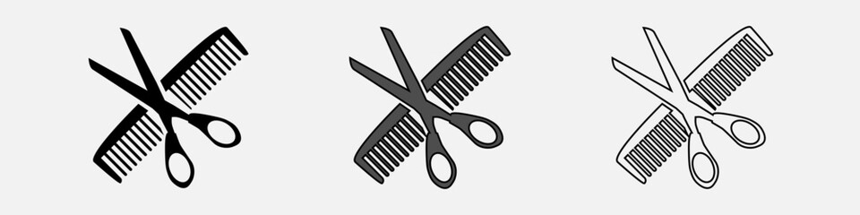 Hairbrush and scissors - obrazy, fototapety, plakaty