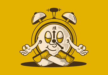 Alarm clock mascot character in meditation pose