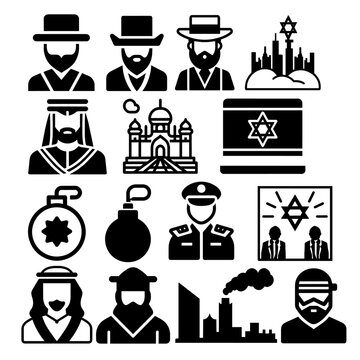 Vector set of Palestine-Israeli conflict icons.
