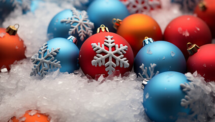 Vibrant Christmas Ornaments in Snow, Christmas
