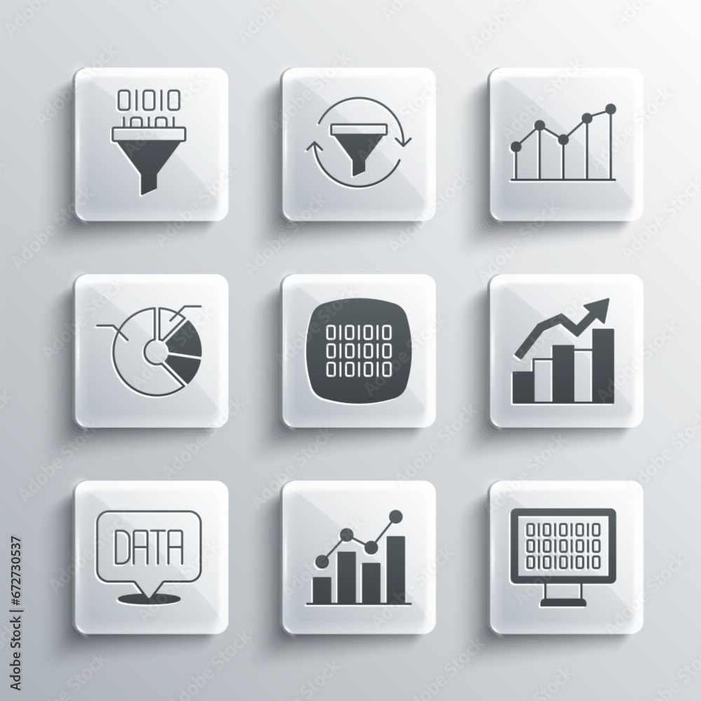 Canvas Prints Set Pie chart infographic, Binary code, Financial growth, Data analysis, and icon. Vector