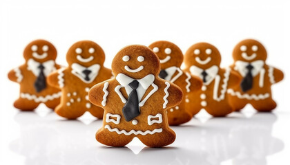 Fototapeta premium Gingerbread businessman cookies isolated on white background. Businessmen isolated. Christmas,work concept