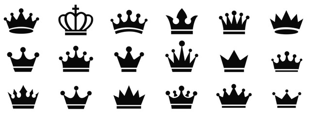 Big collection quality crowns Vector. Crown icon set. Collection of crown silhouette.