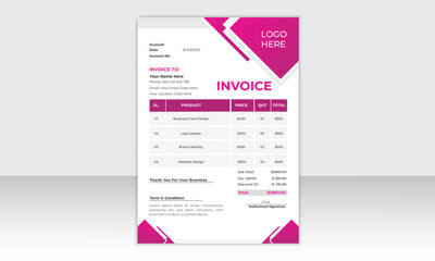 Business Minimal Corporate Invoice design template vector illustration bill form price, Invoice bill design template.