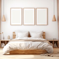 
bedroom in minimal style with frames for showing products