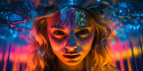 Fototapeta na wymiar close-up portrait of a girl underwater Generative AI