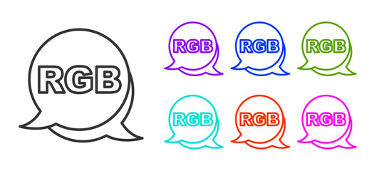 Black line Speech bubble with RGB and CMYK color mixing icon isolated on white background. Set icons colorful. Vector