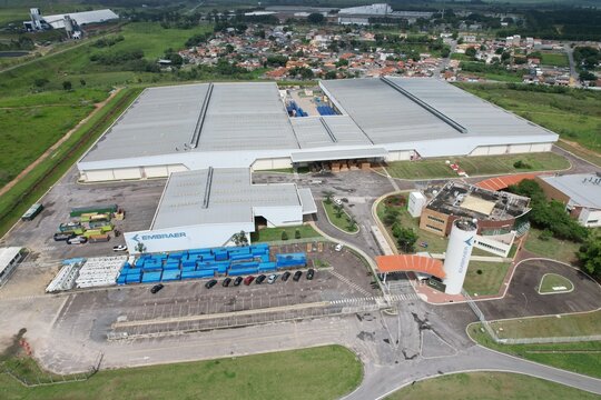 Taubate, SP, Brazil - November 4, 2023- Outdoor view of the Embraer EVE plant, Brazilian aviation industry. Editorial use only.