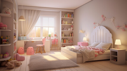 Little girl room modern and cozy design. Little girl room. generative ai