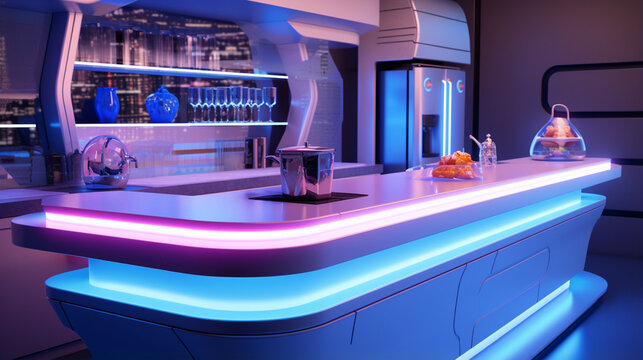kitchen of the future. futuristic bar counter. modern kitchen interior design. generative ai