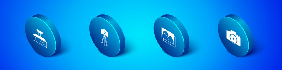 Set Isometric Softbox light, Photo frame, camera and icon. Vector