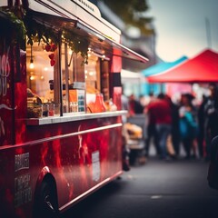 food truck in city festival , selective focus - Generative AI
