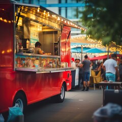 food truck in city festival , selective focus - Generative AI