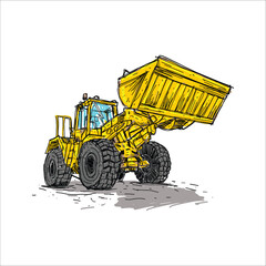 excavator Wheel loader heavy construction machine hand drawn vector ilustration 