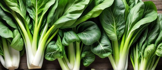 Bunch of bok choy leaves detailed texture background from Generative AI - obrazy, fototapety, plakaty
