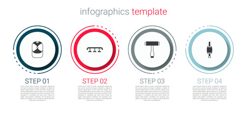 Set Baseball cap, Skateboard stairs with rail, T tool and Screwdriver. Business infographic template. Vector