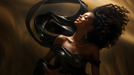 Artistic Elegance Smiling Black Lady in Graceful Poses