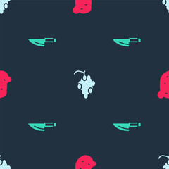 Set Potato, Grape fruit and Knife on seamless pattern. Vector