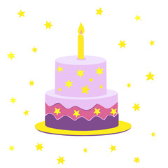A festive cake in pastel hues, decorated with bright stars and a candle on top, symbolizes the celebration of special occasions, making it ideal for birthday invitations and holiday announcements