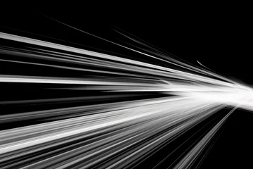 Tuinposter Abstract motion blur with random white lines on a black backdrop. Generative AI © Emily