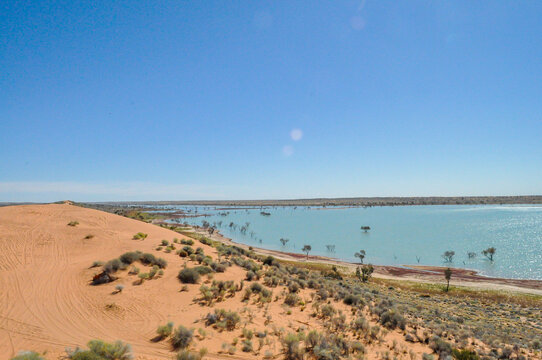 Simpson Desert in Flood, sand dune and water