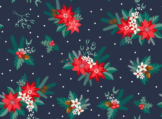 CHRISTMAS PATTERN WITH BLUE BACKGROUND
