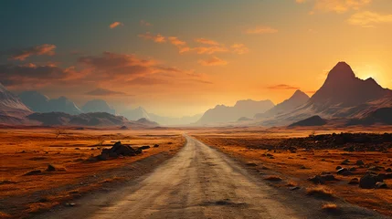 Foto op Aluminium breathtaking landscape road in a desert valley background 16:9 widescreen backdrop wallpapers © elementalicious