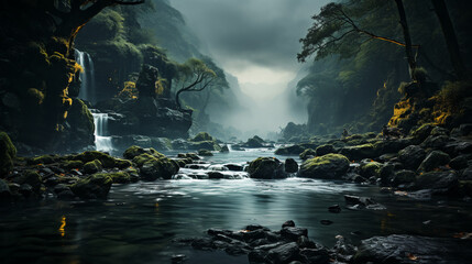 breathtaking landscape with river in the forest and trees background 16:9 widescreen backdrop wallpapers