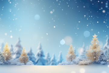 A christmas background with lights and snow falling from trees.