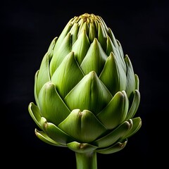 Fototapeta premium Green artichoke on black background 