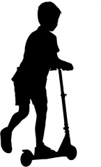 Silhouette of boy playing scooter vector