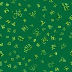 Set line Tropical palm tree, Rv Camping trailer and Tourist tent on seamless pattern. Vector