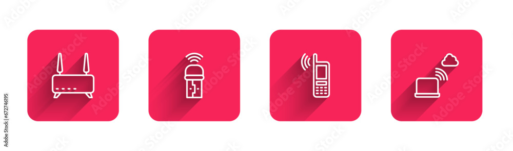 Poster set line router and wi-fi signal, usb wireless adapter, mobile with and network cloud connection wit