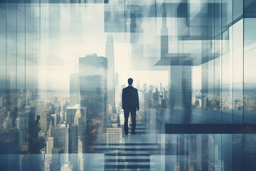 double exposure of business man and city, AI generate