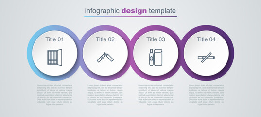 Set line Cigarette case, Broken cigarette, Electronic and No smoking. Business infographic template. Vector