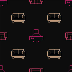 Set line Sofa, and Kitchen extractor fan on seamless pattern. Vector