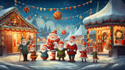 Obraz premium Christmas cartoon illustration with festive characters.
