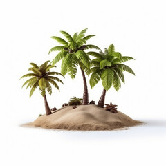 small island cartoon with tropical tree on white background, AI generate