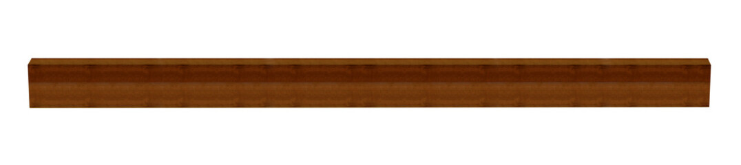 Big horizontal new square beam made of exotic wood , on a transparent background