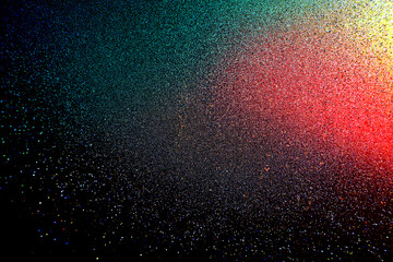 Black dark orange red blue  shiny glitter abstract background with space. Twinkling glow stars effect. Like outer space, night sky, universe. Rusty, rough surface, grain.