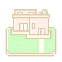 ピクセルアートなウッドデッキ付きの二階建てハウス⭐︎PNG