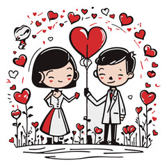 illustration of cute characters of a couple on Valentine's day on isolated background