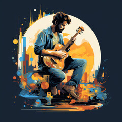 The musician played the beautiful concert , slice perspective, cartoon style.generate ai