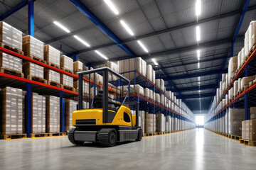 Modern high tech innovative warehouse logistics displayed through automation, robotics and artificial intelligence