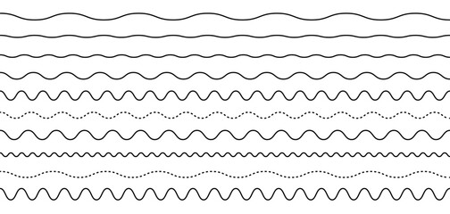 Wave line set. Vector water waves. Set of wavy zigzag lines. - obrazy, fototapety, plakaty